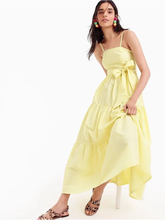 J. Crew Dresses & Skirts - J. Crew Yellow Tiered Maxi Dress with Waist Tie